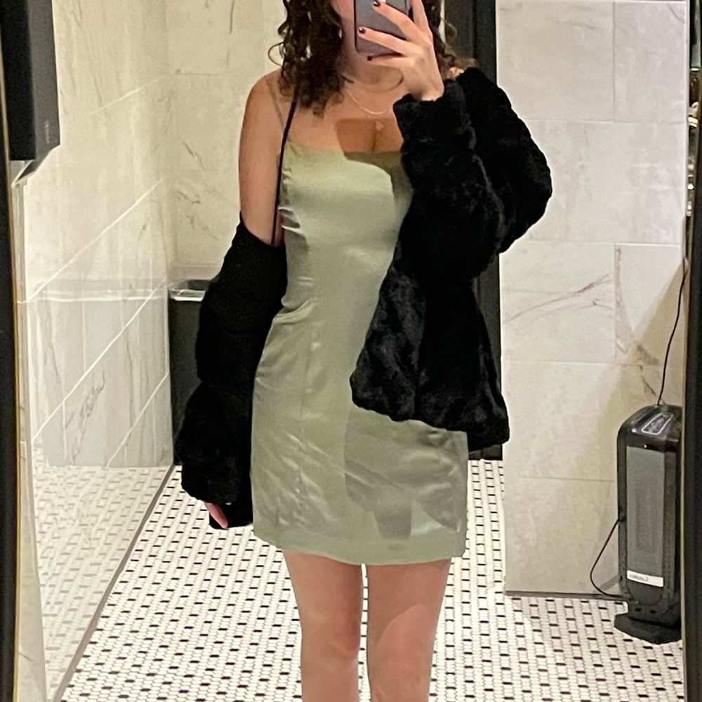 Aritzia Sunday Best Sage Satin Mini Dress
